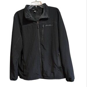 Eddie Bauer Jacket Men's Large Black full Zip Up Fleece Lined Coat with Pockets